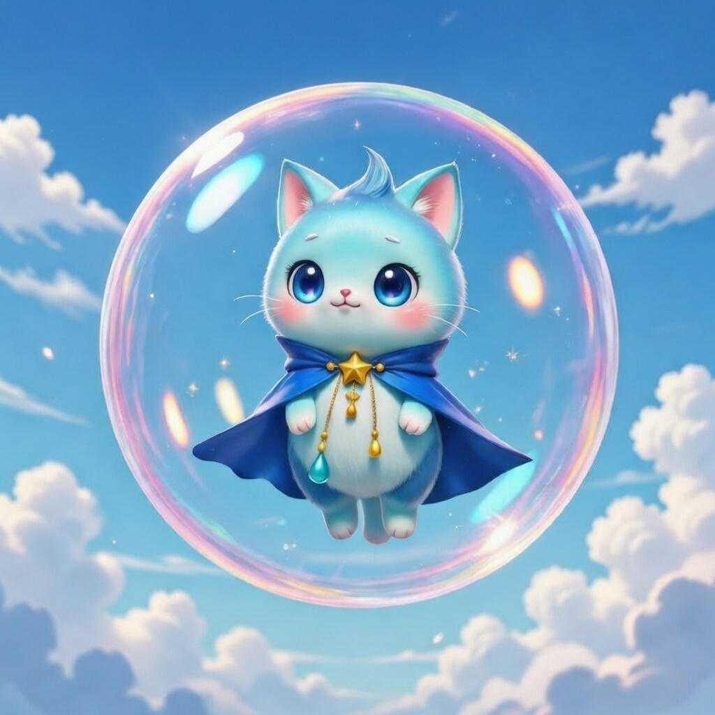 Luxibo standing on Dream Bubble Island, with shimmering bubbles and starlink behind him