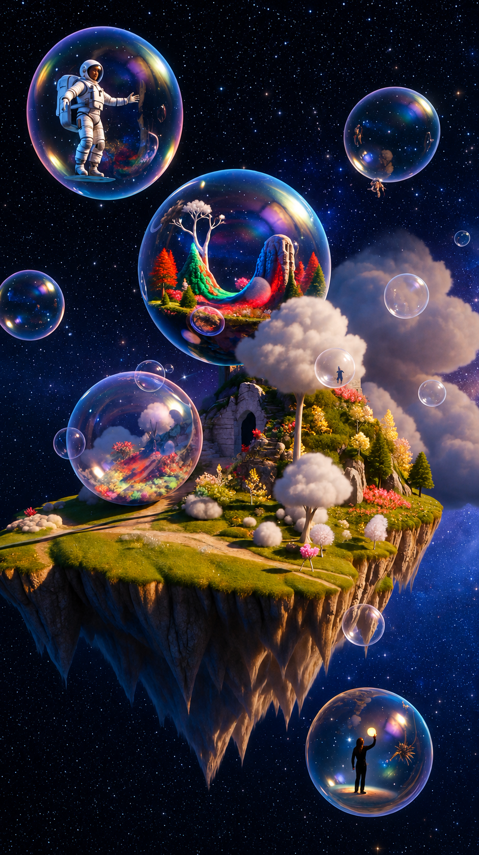 Withering scene of Dream Bubble Island, colors dim